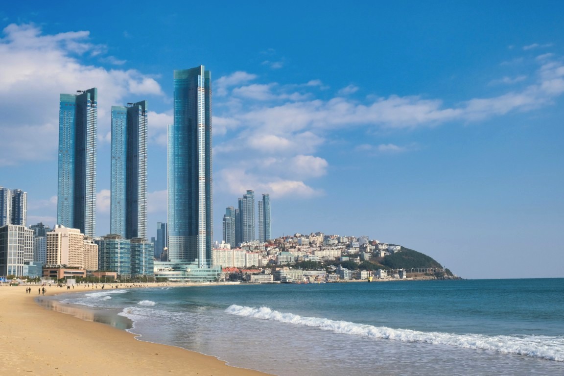 Haeundae Beach and the Busan skyline